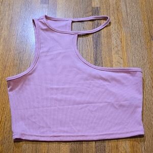 SHEIN Women‎ SM Pink Ribbed Asymmetrical One Shoulder Halter Spaghetti Crop Top
